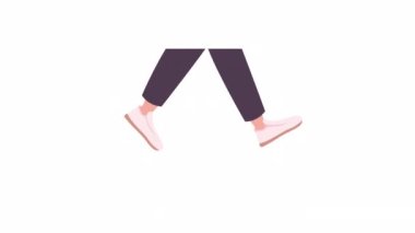 Animated forward walking feet. Wandering, strolling. Flat person legs on white background with alpha channel transparency. Color cartoon style 4K video footage of character for animation