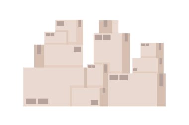 Parcel boxes pile in warehouse semi flat color vector objects. Cardboard packages. Editable items. Full sized elements on white. Simple cartoon style illustration for web graphic design and animation