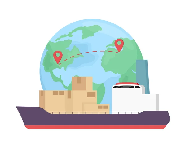 Freight Shipped Vessel Service Globally Flat Concept Vector Illustration Editable — Stok Vektör