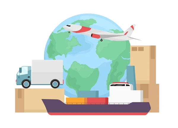Transports Global Delivery Service Flat Concept Vector Illustration Editable Cartoon — стоковый вектор