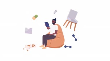 Animated 404 connect failed loader. Network problem. Flat person 4K video footage with alpha channel transparency. Color cartoon style loader animation with character for download, upload process