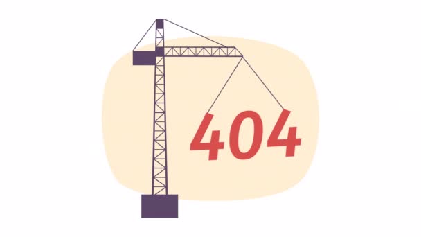 Animated 404 Swinging Crane Site Construction Looped Flat Concept Video — стоковое видео