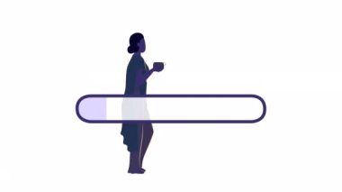 Animated waiting in comfort loader. Break time. Flat person 4K video footage with alpha channel transparency. Color cartoon style loader animation with character for dark mode download process bar