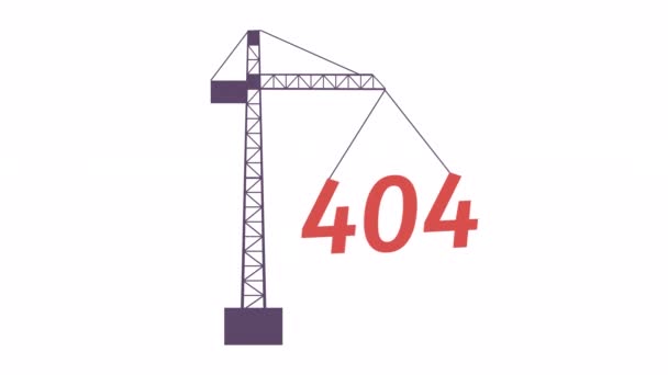 Animated 404 Error Swaying Crane Website Maintenance Concept White Background — Stockvideo