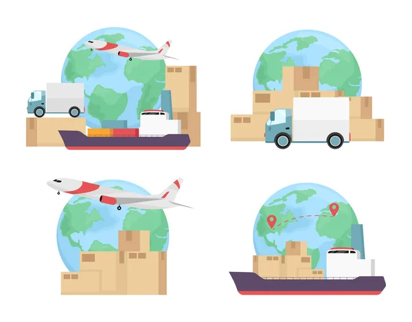 Freight Shipping Modes Flat Concept Vector Illustration Set Logistics Editable — Vector de stoc