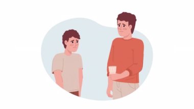 Animated understanding and accepting. Depressed teenager. Flat 2D characters 4K video footage. Color isolated animation on white background with alpha channel transparency for website, social media