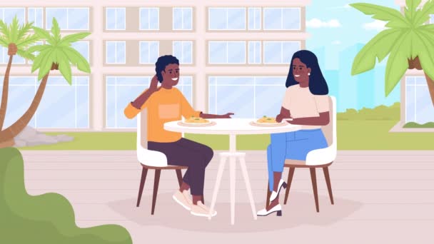 Animated Going Out Together Mother Son Eating Cafe Enjoying Conversation — Stock Video