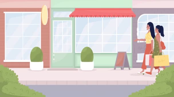 Animated Enjoying Shopping Trip Relationship Building Mother Teen Looped Flat — Stockvideo