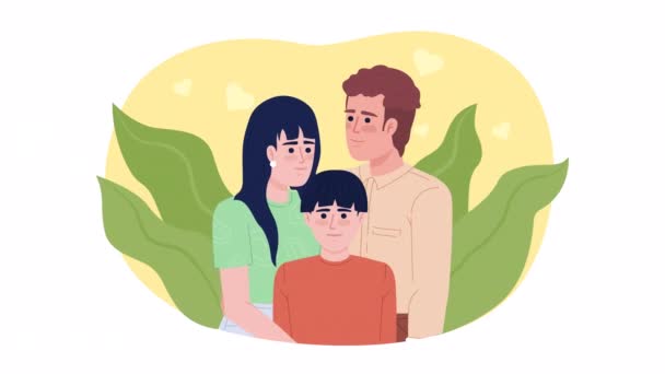 Animated Parents Affection Child Happiness Looped Flat Characters Video Footage — Stok video