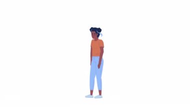 Animated girl holding head in hands. Scared female teenager. Full body flat person on white background with alpha channel transparency. Color cartoon style 4K video footage of character for animation