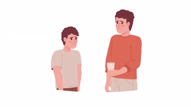 Animated Comforting Child Father Giving Glass Water Boy Flat People — Vídeos de Stock