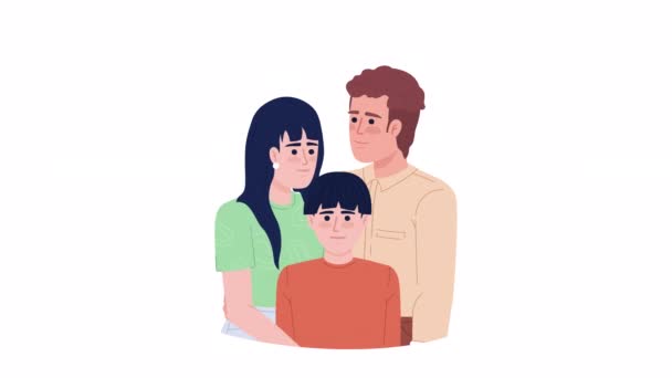 Animated Parents Hugging Child Showing Affection Half Body Flat People — 图库视频影像