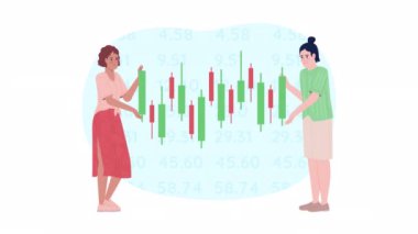 Animated stock trends loader. Asset prices analysis. Looped flat 2D characters 4K video footage. Color isolated loading progress animation with alpha channel transparency for website, social media