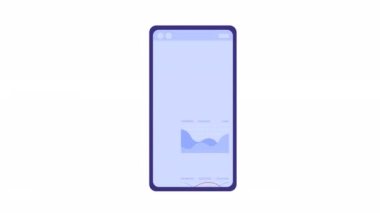 Animated choose stock charts on app. Data visualization on phone. Flat cartoon style element 4K video footage. Color illustration on white background with alpha channel transparency for animation