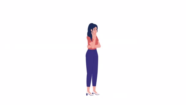 Animated Thoughtful Woman Decision Making Thinking Full Body Flat Person — 图库视频影像