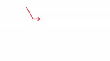 Animasyon kırmızı ok düşüyor. Borsa. Grafik azalıyor. Düz çizgi film stili element 4K video görüntüleri. Canlandırma için alfa kanal şeffaflığı ile beyaz arkaplanda renk çizimi