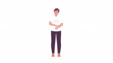 Animated astonished man holding head. Frustrated guy. Full body flat person on white background with alpha channel transparency. Color cartoon style 4K video footage of character for animation