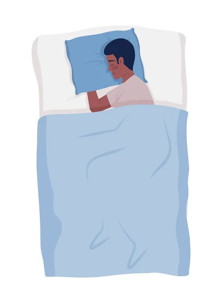 Young Man Sleeping Side Comfortably Semi Flat Color Vector Character — Stock Vector