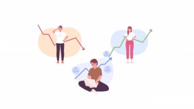 Animated investment activity set. Stock tracking. Concepts animation. Looped 2D cartoon flat characters on white with alpha channel transparency for web design. 4K video footage collection