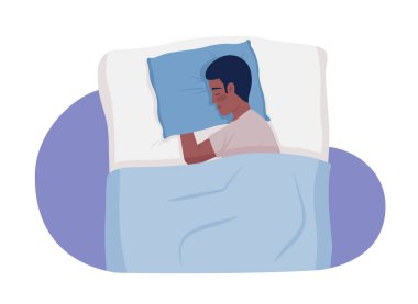 Young man embracing soft pillow while napping semi flat color vector character. Editable figure. Half body person on white. Simple cartoon style illustration for web graphic design and animation
