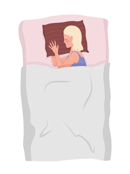 Female Side Sleeper Lying Bed Restfully Semi Flat Color Vector — Wektor stockowy