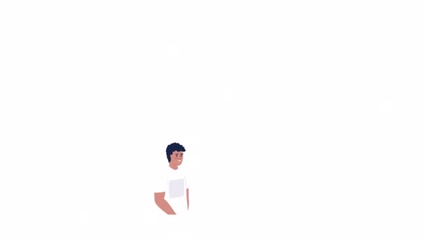 アニメの男性広告主 デジタルマーケティング 広告会社 広告代理店 アルファチャンネル透過性を持つ白い背景にフラットキャラクターアニメーション カラー漫画スタイル4Kビデオ映像 — ストック動画