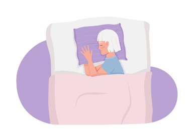 Elderly woman hugging pillow while sleeping semi flat color vector character. Editable figure. Half body person on white. Simple cartoon style illustration for web graphic design and animation
