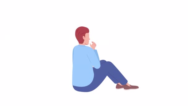 Animated Thoughtful Man Sitting Thinking Solutions Problem Solving Flat Character — Video