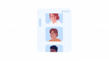 Animated scrolling friends list. Hire employees. Flat 2D social media window with characters 4K video footage. Color isolated animation on white background with alpha channel transparency for website