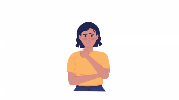 Animated Woman Feeling Doubtful Overthinking Thoughts Problem Solving Flat Character — 비디오
