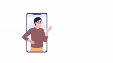 Animated viral marketing technique. Coordinator spreading product awareness. 2D cartoon flat character 4K video footage on white with alpha channel transparency. Concept animation for web design
