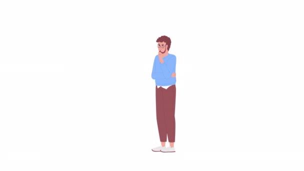 Animated Thoughtful Man Rubbing Chin Guy Stroking Beard Body Language — Stok video