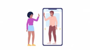 Animated online dating app. Meeting virtual friends. Online audience engagement. 2D cartoon flat characters 4K video footage on white with alpha channel transparency. Concept animation for web design