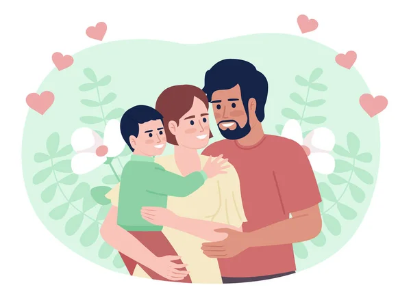 Happy Young Family Flat Concept Vector Spot Illustration Editable Cartoon — 图库矢量图片