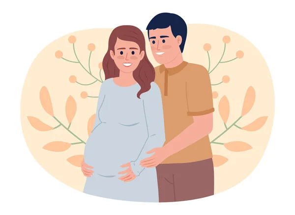 期望对平面概念矢量点的说明 为网页设计可编辑的白色2D卡通人物 快乐的丈夫拥抱怀孕的妻子肚子创意网站 — 图库矢量图片