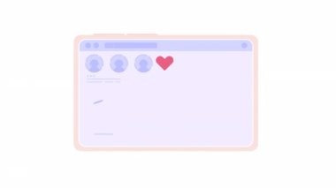 Animated social media statistics. Measuring followers growth on tablet. Flat device screen animation on white background with alpha channel transparency. Color cartoon style 4K video footage