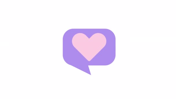Animated Chat Bubble Pink Heart Flat Cartoon Style Icon Video — Stok Video