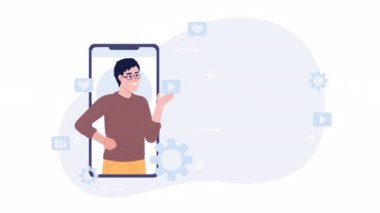Animated viral marketing. Influencer reaching target audience on social media 2D cartoon flat character 4K video footage on white with alpha channel transparency. Concept animation for web design