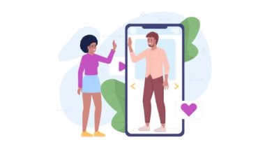 Animated engagement with audience. Connecting with followers on social media. 2D cartoon flat characters 4K video footage on white with alpha channel transparency. Concept animation for web design