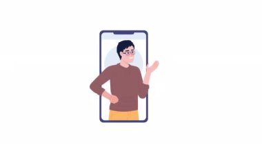 Animated virtual personal assistant. Remote customer support specialist 2D cartoon flat character 4K video footage on white with alpha channel transparency. Concept animation for web design
