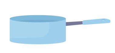 Blue saucepan semi flat color vector object. Turquoise enamel pot with handle. Editable icon. Full sized item on white. Simple cartoon style spot illustration for web graphic design and animation