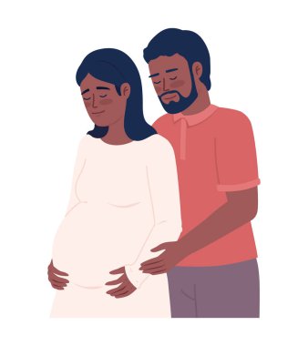 Husband embracing expectant wife from behind semi flat color vector characters. Editable figures. Half body people on white. Simple cartoon style spot illustration for web graphic design and animation