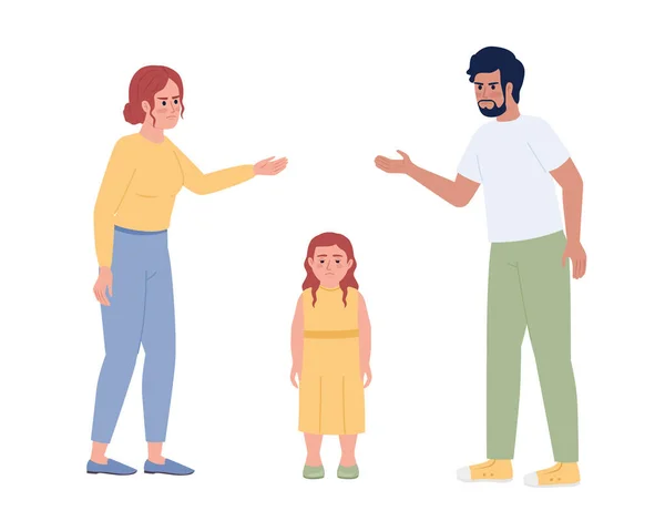Parents Arguing Front Child Semi Flat Color Vector Characters Editable — Stock Vector