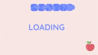 Animated snake loader. Serpent moving to apple 4K video footage on pink background with alpha channel transparency. Color cartoon style loading animation with character for download, upload process