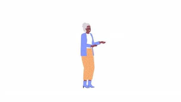Animated Excited Granny Thrilled Elderly Woman Touching Face Hands Flat — Stok video