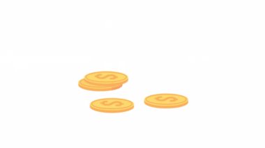 Animated scattered gold coins. Flat cartoon style icon 4K video footage. Saving money. Financial security color isolated objects animation on white background with alpha channel transparency