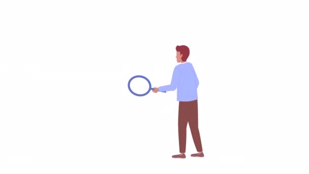 Animated Man Magnifying Glass Guy Searching Information Magnifier Flat Character — Video