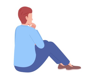 Pensive man rubbing chin while thinking semi flat color vector character. Editable figure. Full body person on white. Simple cartoon style spot illustration for web graphic design and animation
