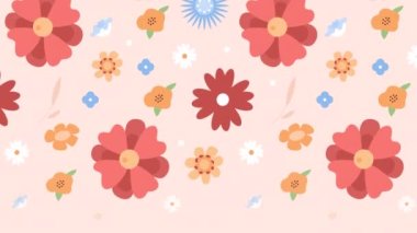 Animated floral seamless pattern. Flower decoration. Repeated motion graphic background. Looped animation. Color cartoon style 4K video footage with alpha channel transparency for web design