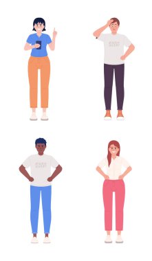 Emotionally expressive semi flat color vector characters set. Editable figures. Full body people on white. Simple cartoon style spot illustration pack for web graphic design and animation